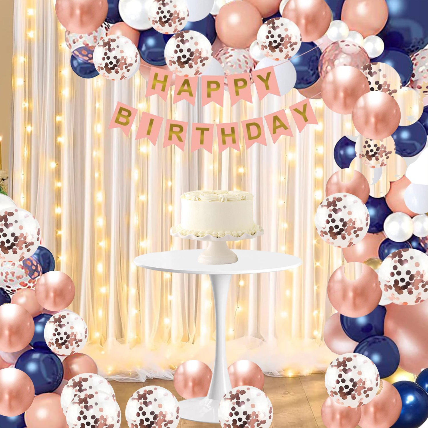 Midlinkerz Girl Happy Birthday Decoration kit items 40 Pcs With Net Curtain & Led Light (Set of 58)