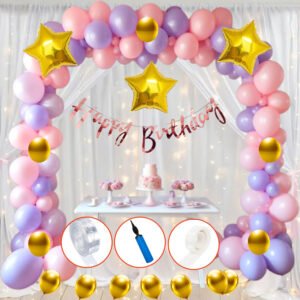 Midlinkerz Purple Net Happy Birthday Decoration kit items - 58 Pcs for Birthday Combo pack (Set of 58)