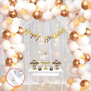 Midlinkerz Happy Birthday Decoration Kit for Girls - 28 Pcs White & Gold Bday Backdrop for Decoration, White Net Curtain, Gold Happy Birthday Banner