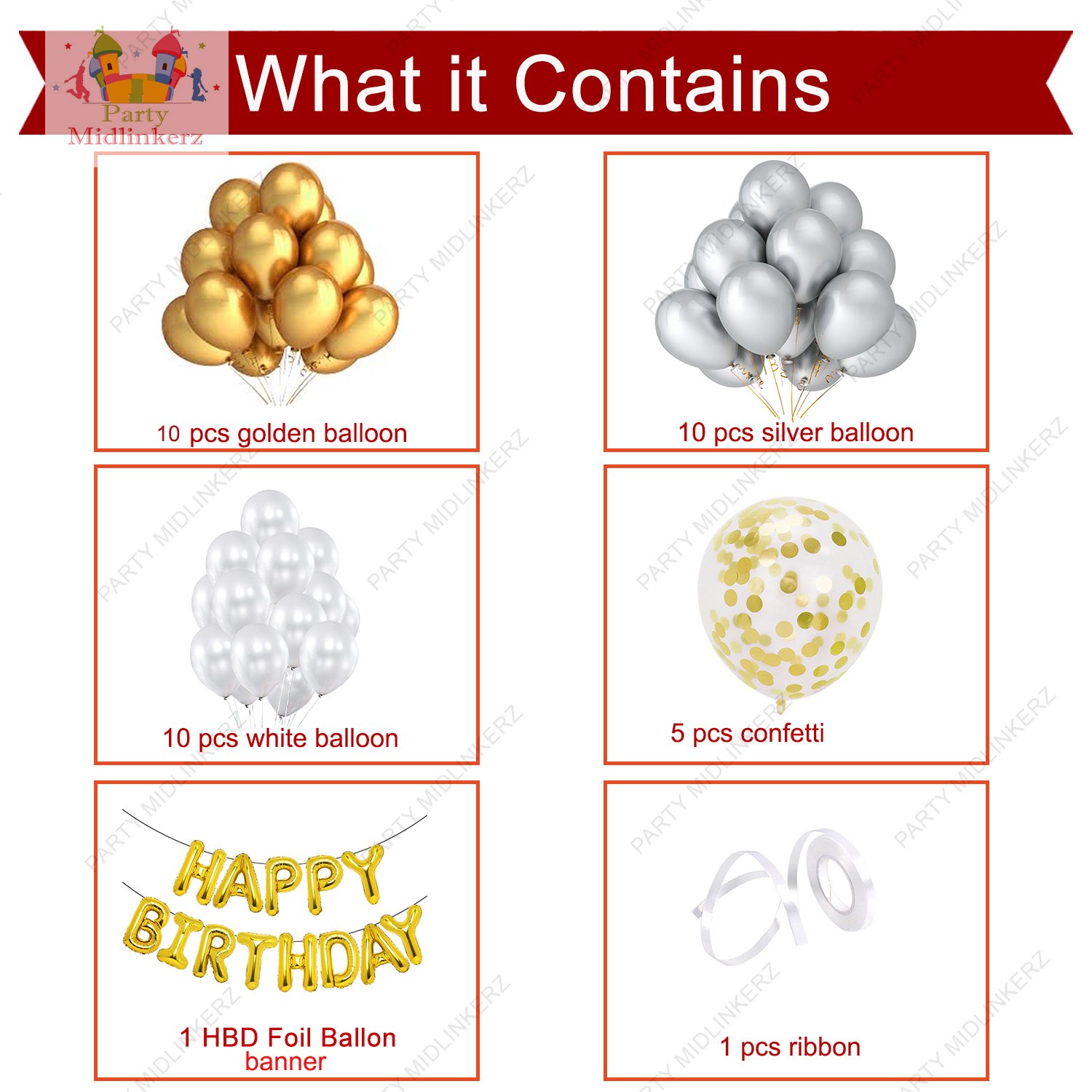 PARTY MIDLINKERZ Solid Happy Birthday Balloons Decoration Kit 37 Pcs, (Set of 37) - Image 2
