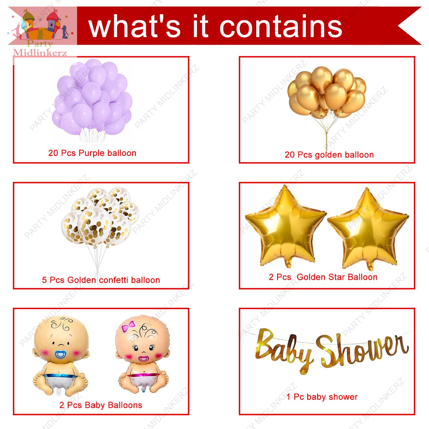 Midlinkerz Baby Shower Decoration Items Kit for Home Purple Pastel Balloons (Set of 35) - Image 2