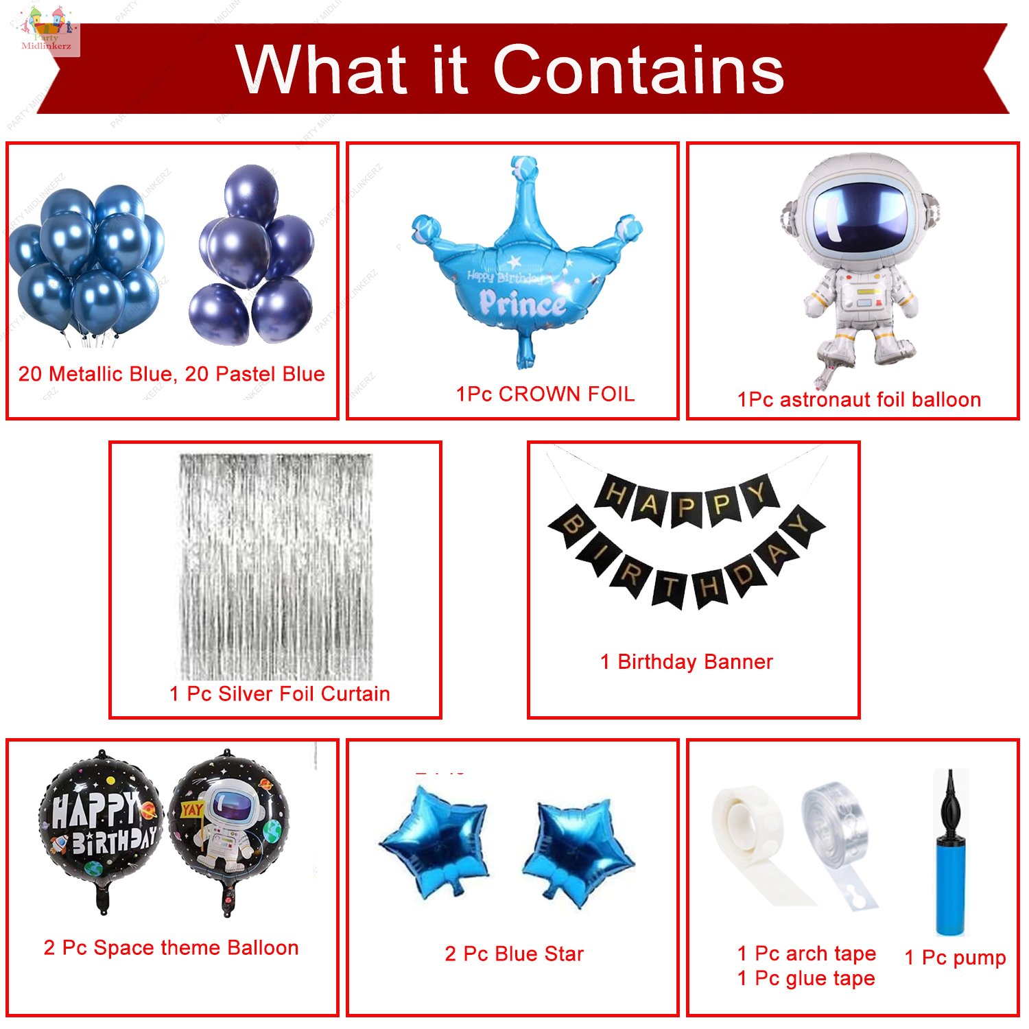 Midlinkerz Space Theme Birthday Decoration (Set of 63) - Image 2