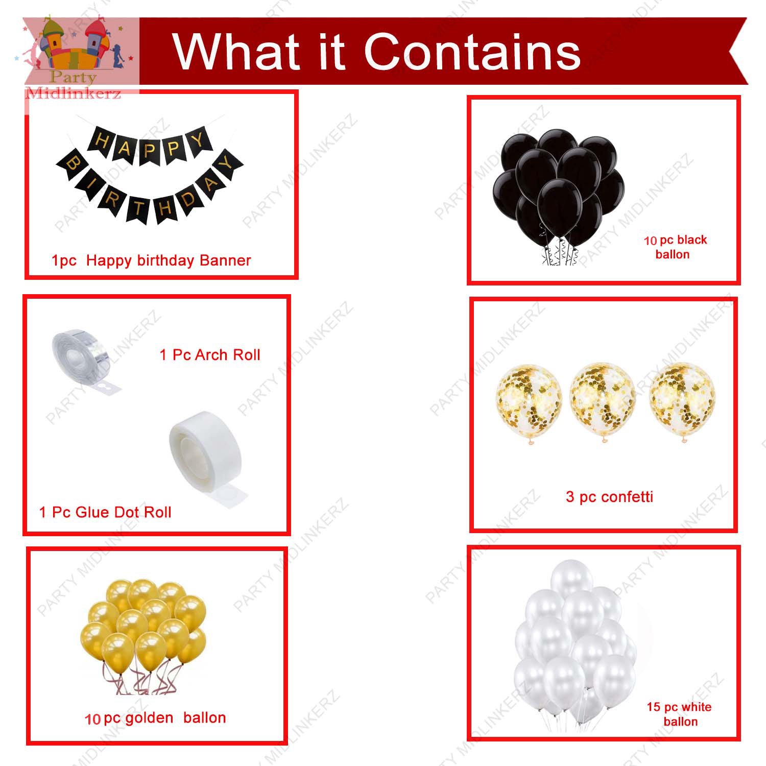 PARTY MIDLINKERZ Printed Happy Birthday Decoration kit Combo - 61 Pcs for Birthday Decor (Set of 61) - Image 2