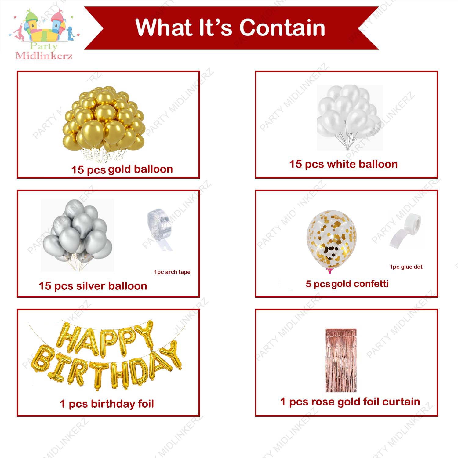 MIDLINKERZ Printed Happy Birthday Decoration kit items Combo - 54Pcs for Birthday Decor (Set of 54) - Image 2