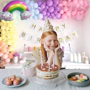 Midlinkerz 64Pcs Pastel Rainbow Happy Birthday Decoration Diy Combo For Girls & Boys With Blue,Green,Purple,Pink,Rainbow Theme Foil Balloon And Happy Birthday Paper Banner For Birthday Decoration