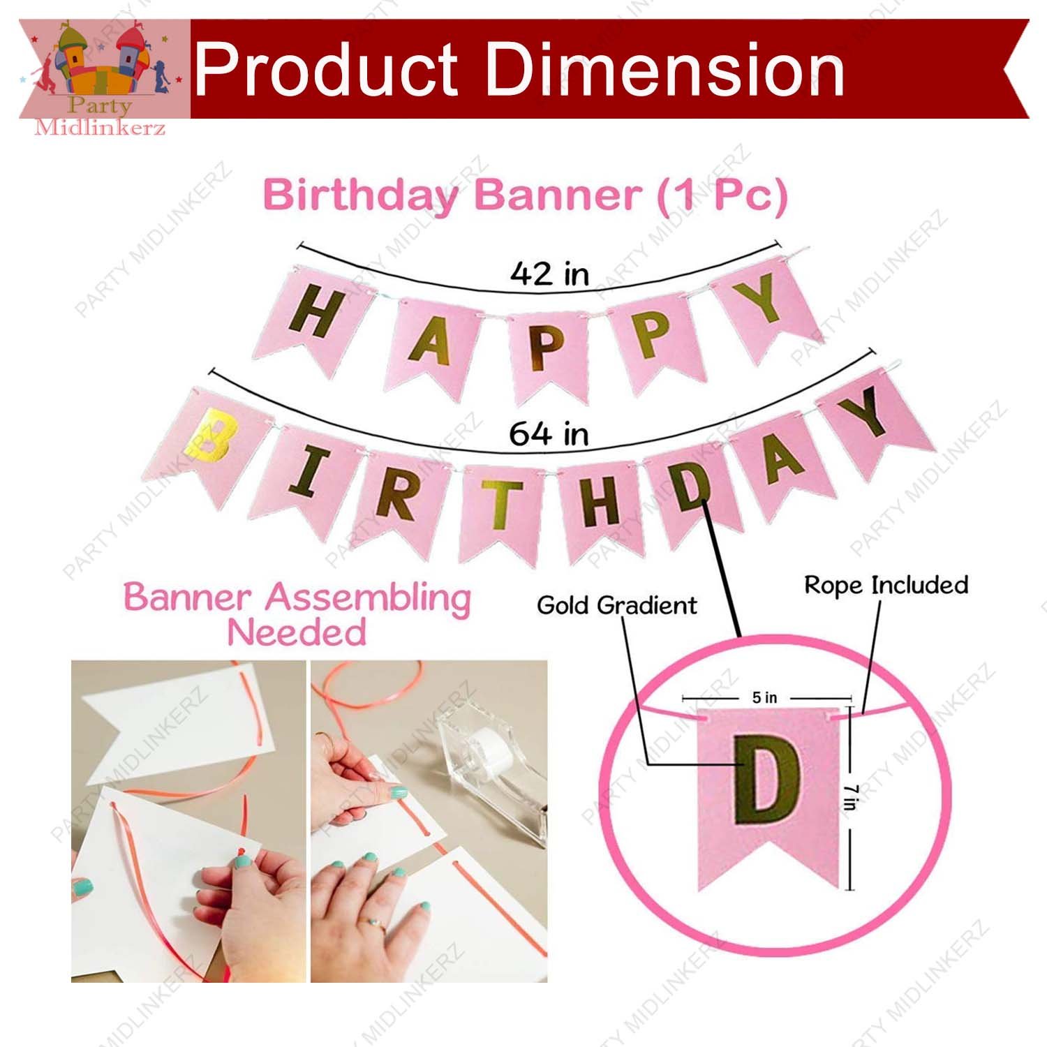 MIDLINKERZ Girls Happy Birthday Decoration kit items 48 Pcs With Net Curtain & Led Light (Set of 48) - Image 3