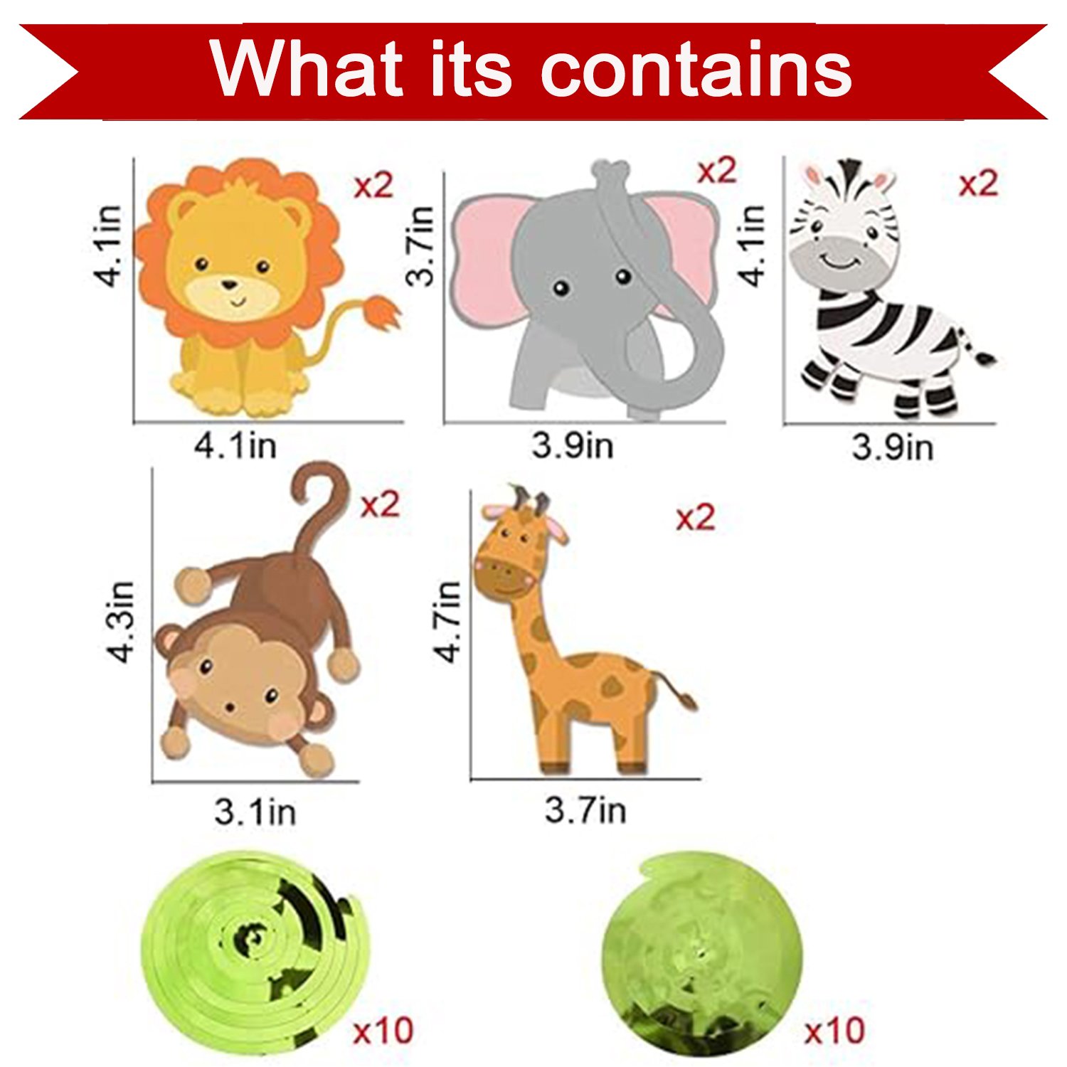 Jungle Theme Decoration Swirls – 12 Pcs Hanging Set for Ceiling, Animal Theme Birthday Midlinkerz Party Decorations, Safari Jungle Decor, Kids Birthday Decoration Kit for Wild Party Fun - Image 2