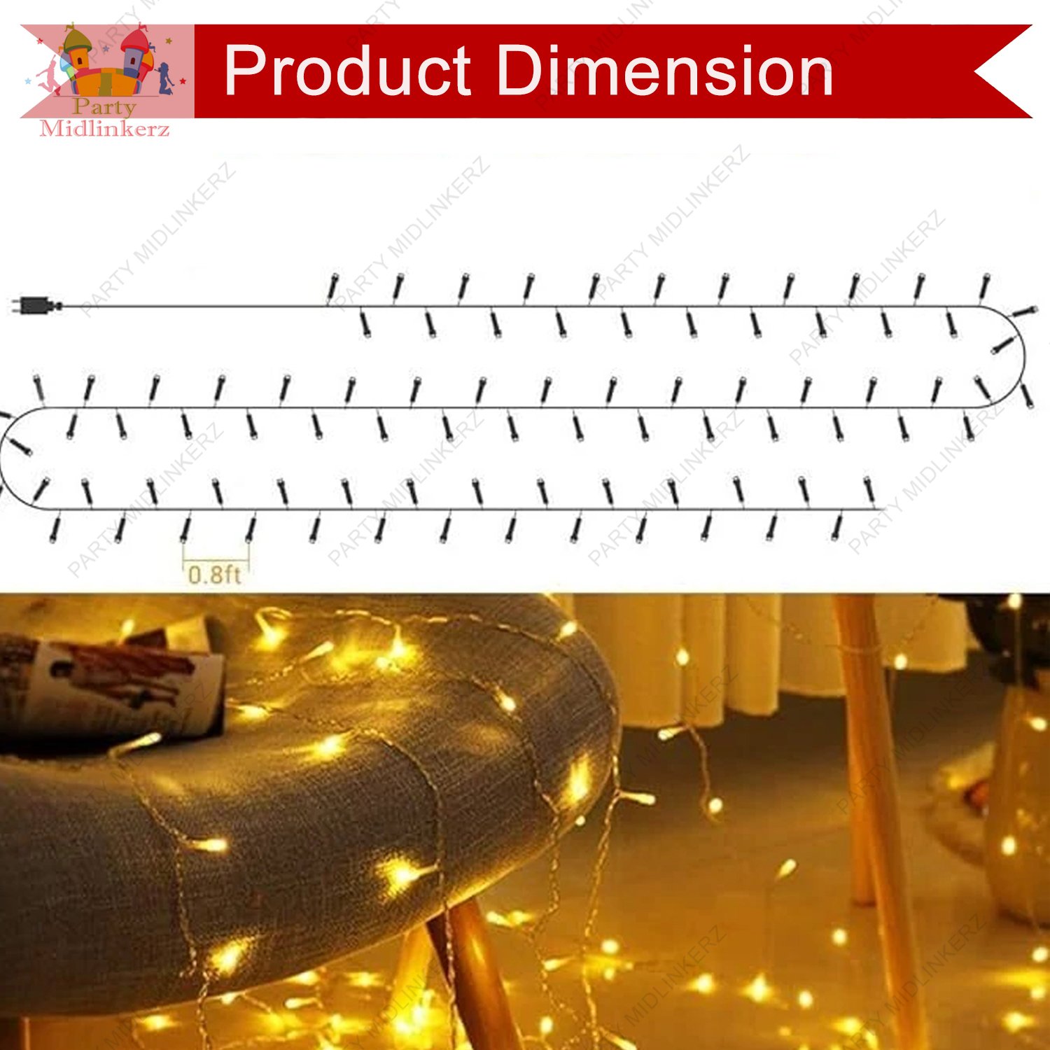 Midlinkerz Happy Birthday Decoration kit White Net Curtain Cloth and Light (Set of 32) - Image 3