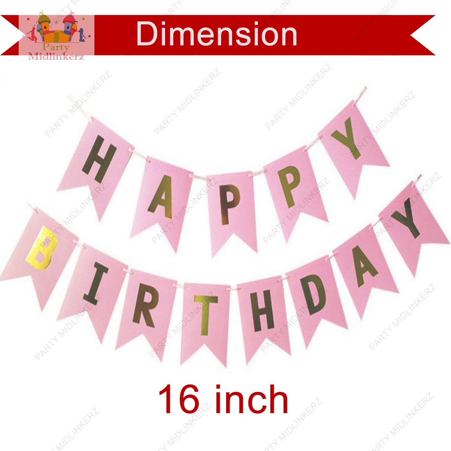 Midlinkerz Girl Happy Birthday Decoration kit items 40 Pcs With Net Curtain & Led Light (Set of 58) - Image 3