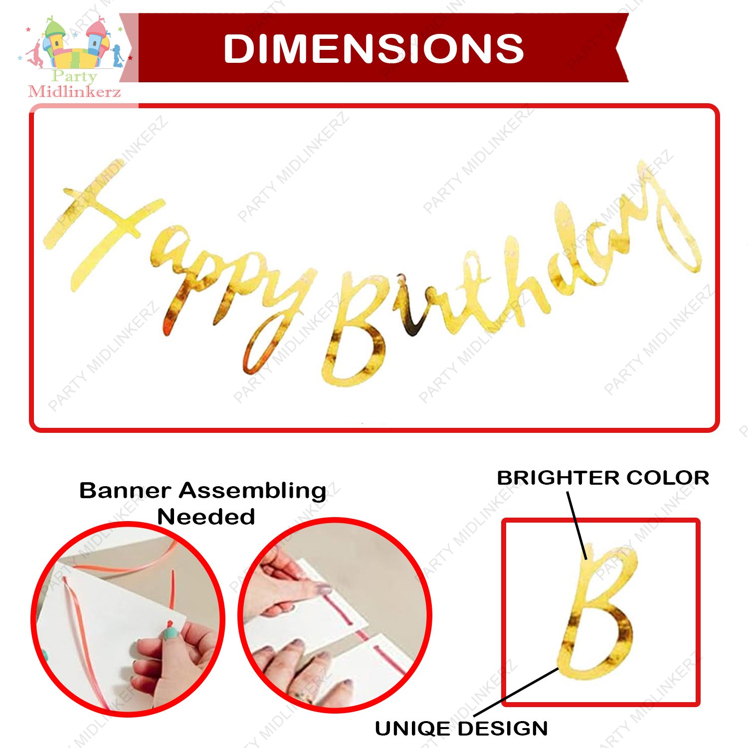 Midlinkerz 54 Pcs Birthday Decoration Kit Rose Gold Pink White Balloon Birthday Banner, Gold Chrome Gold Confetti Arc, Glue Dot For Girls Kids Baby Birthday Decoration Items | Birthday Decoration Combo - Image 3