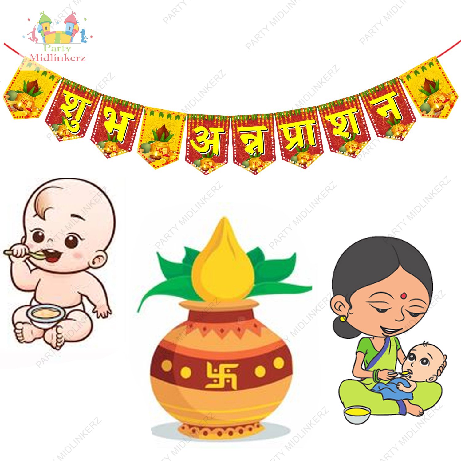 Midlinkerz Annaprashan Photo Booth Props with Annaprashan Bunting Banner - Image 4