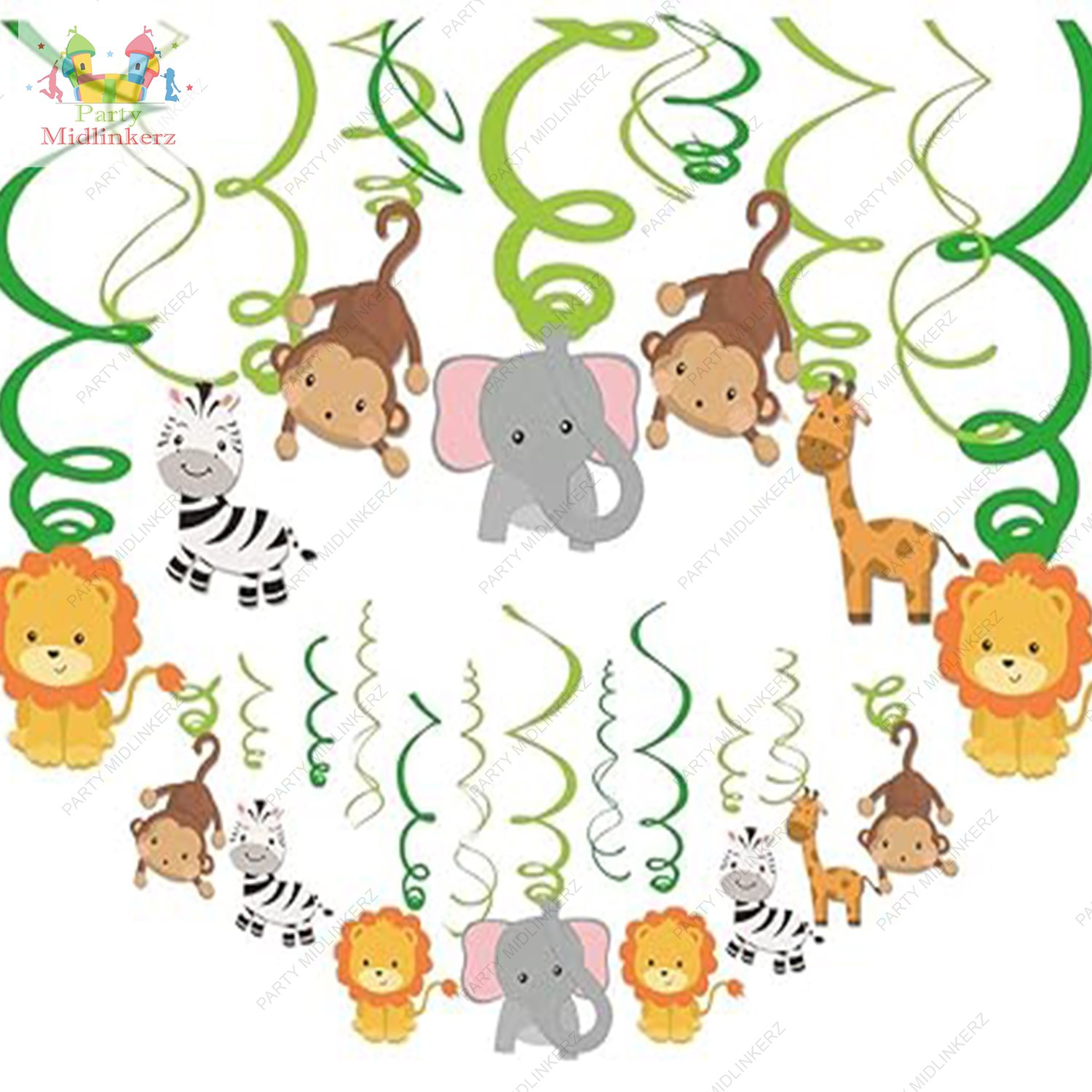 Jungle Theme Decoration Swirls – 12 Pcs Hanging Set for Ceiling, Animal Theme Birthday Midlinkerz Party Decorations, Safari Jungle Decor, Kids Birthday Decoration Kit for Wild Party Fun - Image 3