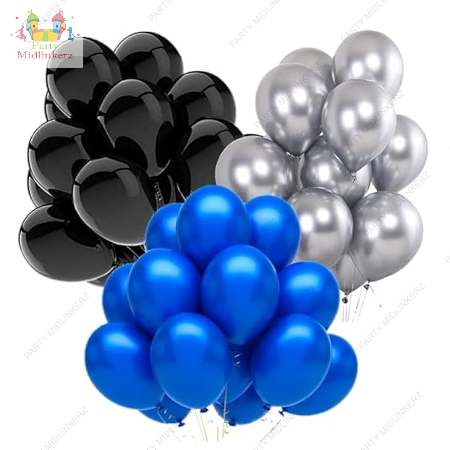 MIDLINKERZ Solid Happy Birthday Balloons Decoration Kit 47 Pcs, 1 set of silver 13Pcs "Happy Birthday" alphabet foil balloons and 30Pcs Blue, Black and Silver HD Metallic Balloons Set with Free 1Pcs of Glue Dot for Husband Kids Boys Balloons Decorations Items Combo with Helium Letters Foil Balloon Banner, Latex Metallic Balloons Balloon (Multicolor, Pack of 43) - Image 5
