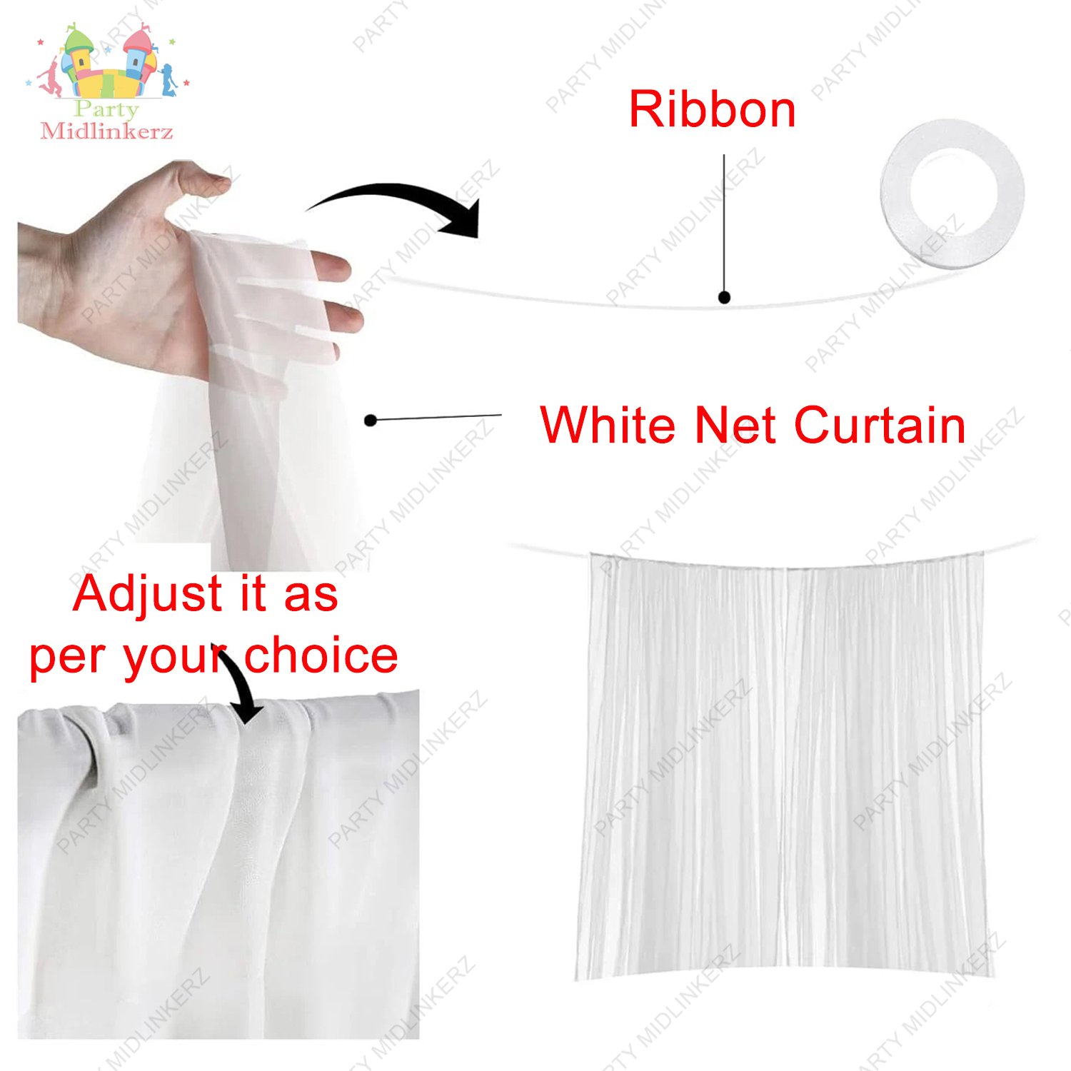 Midlinkerz Happy Birthday Decoration kit White Net Curtain Cloth and Light (Set of 32) - Image 4
