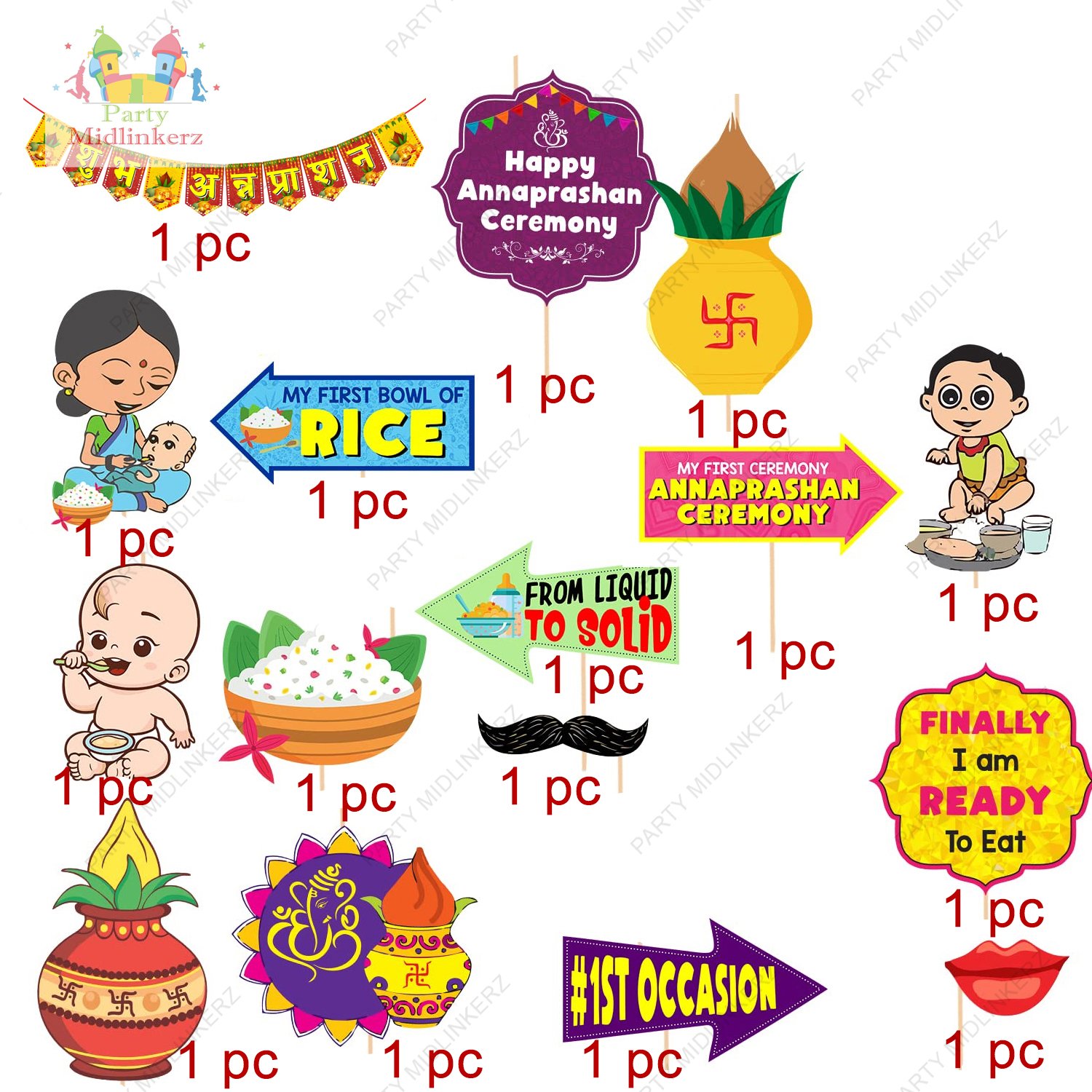 Midlinkerz Annaprashan Photo Booth Props with Annaprashan Bunting Banner - Image 2