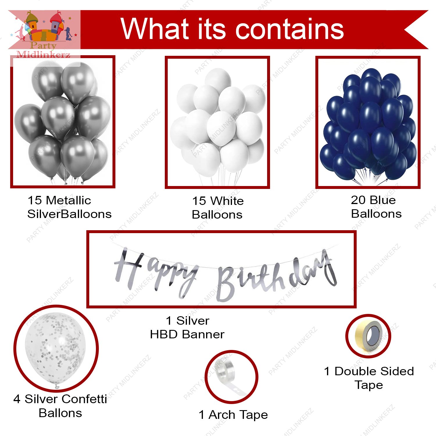 Midlinkerz Birthday Decoration Kit for Boys - Pack of 57 Blue Happy Birthday Decoration Kit - Image 2