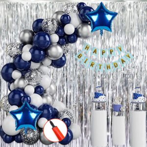 Midlinkerz Birthday Decoration Kit, Blue Balloons Set with Air Pump and Confetti, Pack of 62