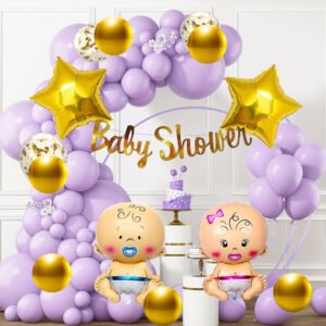 Midlinkerz Baby Shower Decoration Items Kit for Home Purple Pastel Balloons  (Set of 35)
