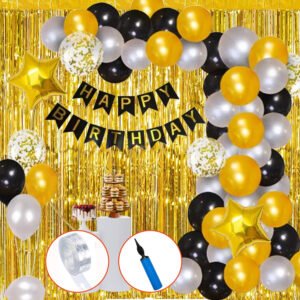 Midlinkerz Birthday Decorations Kit, Black Golden Birthday Decoration - 35Pcs Balloon  (Multicolor, Pack of 35)