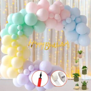 Happy Birthday Decoration Kit for Girls, Pastel Balloons for Birthday Backdrop for Decoration with LED Decorative lights (40ft Long), Rainbow Theme