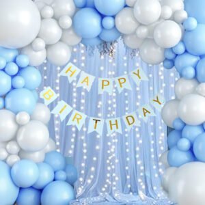 MIDLINKERZ Happy Birthday Decoration kit items 66 Pc with Net Curtain & Led Light (Set of 26)