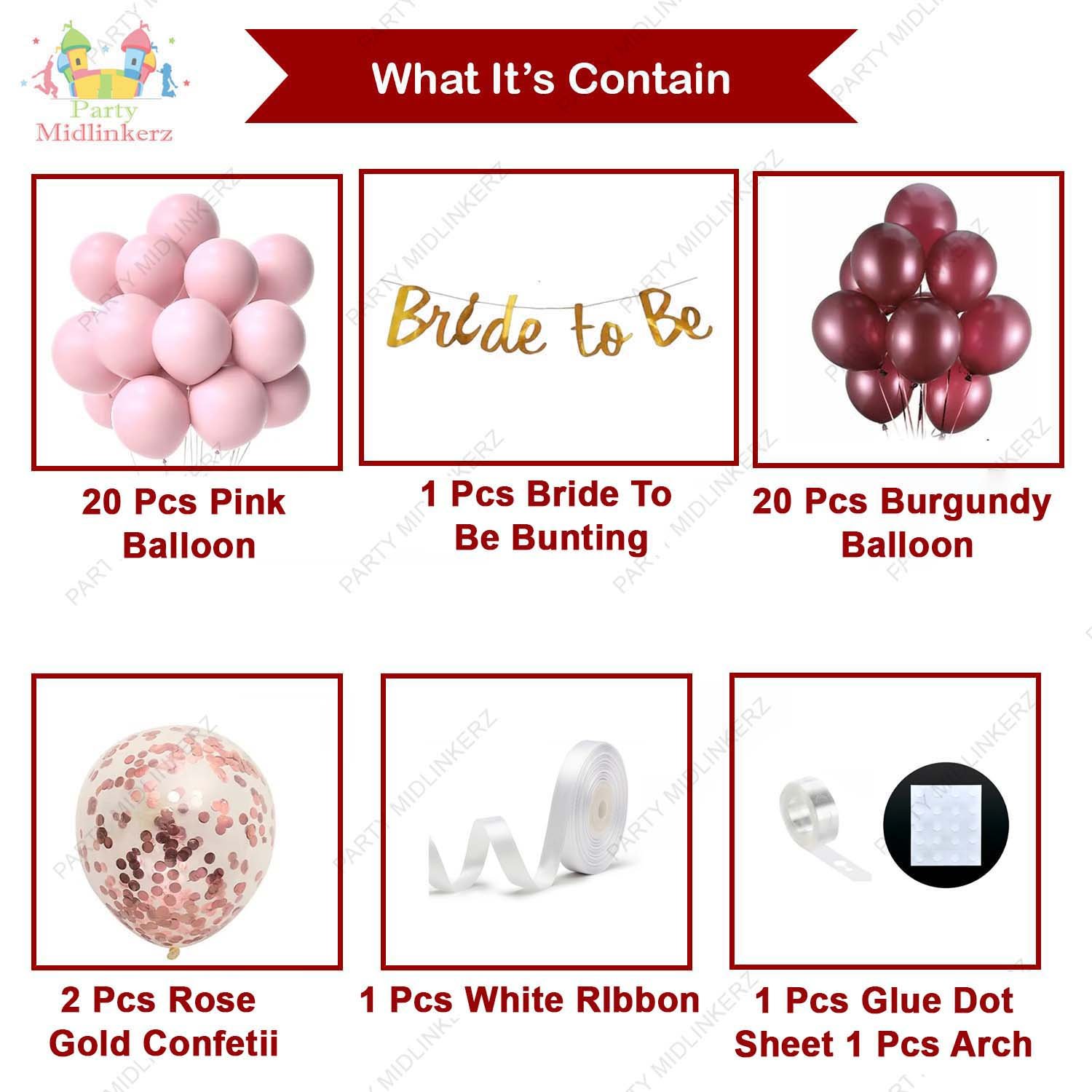 Midlinkerz Pink Bride To Be Decoration Set Combo Kit For Girls With Banner & Helium Pastel Balloons/ Backdrop/ Bridal Shower Decorations - Image 2