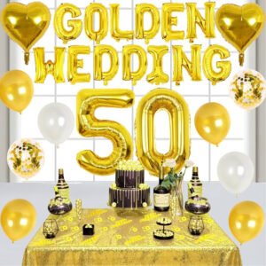 50th Anniversary Decorations Kit: The black gold 50th anniversary 1pc black gold happy 50th anniversary banner,
