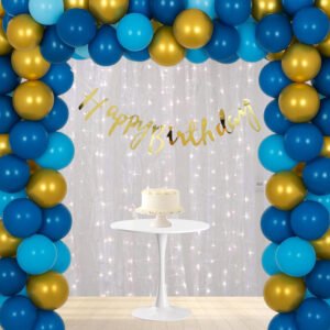 Party Midlinkerz Net Happy Birthday Decoration Kit Combo - 49 Pcs With Led Light And Net Curtain (Set Of 67)