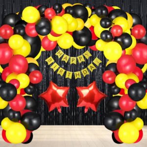 Midlinkerz Decoration Birthday Party Kit, 38 Pieces, Red and Black Theme with Banner, Star Balloons, Metallic Balloons, Confetti Balloons and Foil