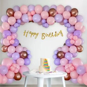 Midlinkerz Happy Birthday Balloons Decoration Kits With Purple, Pink and Rose Gold Balloons (Set of 49)