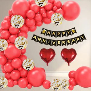 Party Midlinkerz Happy Anniversary Decoration Kit For Home -37 Items Red Combo Set Balloon