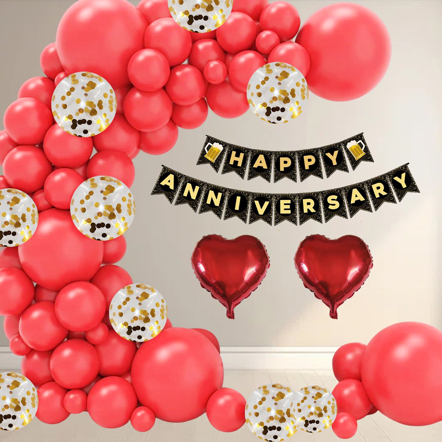 Party Midlinkerz Happy Anniversary Decoration Kit For Home -37 Items Red Combo Set Balloon