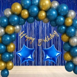 Midlinkerz Birthday Decoration Kit - 37 Pcs,Birthday Decoration Kit for Boys,Husband, Blue Balloons for Birthday Decoration, Foil Balloons, Happy Birthday Banner, Fringe Curtains