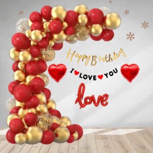 Midlinkerz decokart Red I Love You Decoration Happy Birthday Combo Kit 50Pcs Love Foil Balloon Red -Gold Metallic Balloon,For Adult, husband, Wife Birthday Party Decoration (Set of 50)