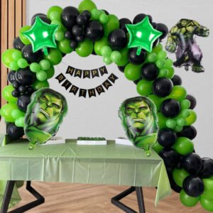 Party Midlinkerz Hulk Birthday Decoration Combo Set – Green & Black Balloons, Hulk Foil Balloon, Confetti Balloons
