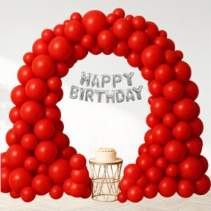 Party Midlinkerz Rubber Red and Silver Plain Rubber Happy Birthday Balloon Decoration Kit (Pack of 32)