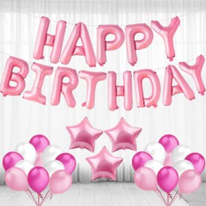 Party Midlinkerz Happy Birthday Balloons Decoration Kit 35 Pcs, set of Pink (Set of 35)