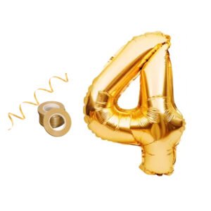 PARTY MIDLINKERZ Number 4 Foil Balloon - Set of 1 Pc (16 inches) Golden 4 Number Foil Balloons For Birthday Decoration