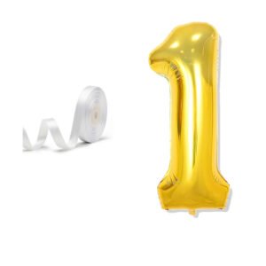 PARTY MIDLINKERZ Number 1 Foil Balloon - Set of 1 Pc (16 inches) Golden 1 Number Foil Balloons For Birthday Decoration