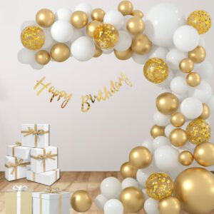 Party Midlinkerz White and Gold Balloon Arch Kit, 36 pcs White Gold Balloons Garland Kit for Engagement, Wedding, Welcome Home, Graduation & Kids Birthday Party Decoration (White Gold Theme Garland)