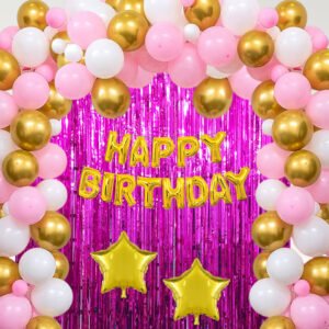 Party Midlinkerz Happy Birthday Decoration Set for Husband Boys Kids Balloons Birthday Decoration Items Combo with Fringe Foil Curtains, Banner & Latex Metallic Balloons
