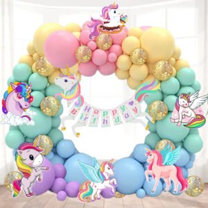 Party Midlinkerz Unicorn Birthday Paper Banner Supplies Combo for Pastel Balloons and Party Decorations (Set of 54)