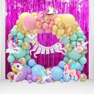 Party Midlinkerz Unicorn Birthday Paper Banner Supplies Combo for Pastel Balloons and Party Decorations (Set of 56)
