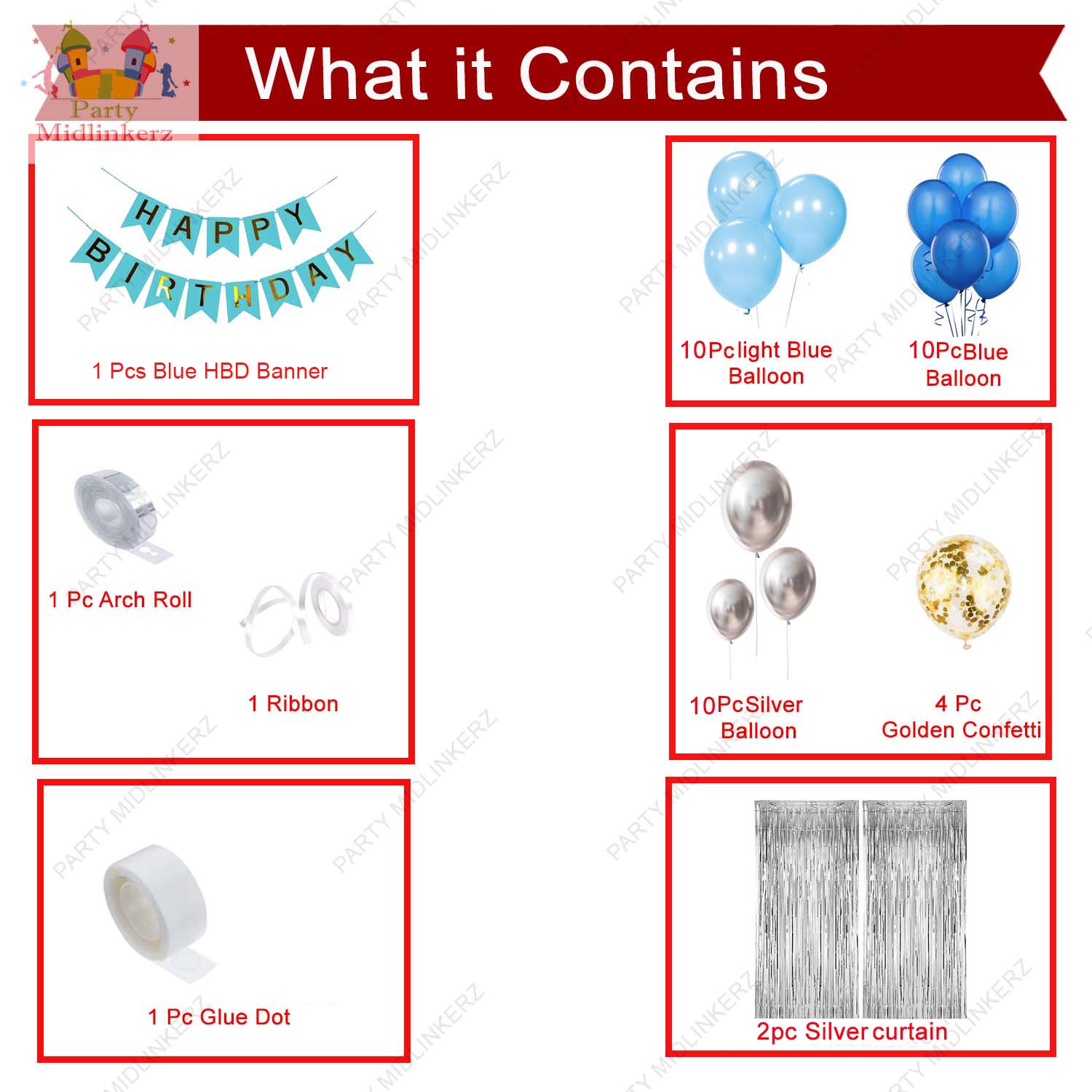 Midlinkerz Birthday Decoration Items for Boys - Pack of 40, Blue Birthday Decoration Kit with Confetti Balloons | Birthday Decorations for Husband | Blue Balloons for Birthday Decorations for Boys - Image 2