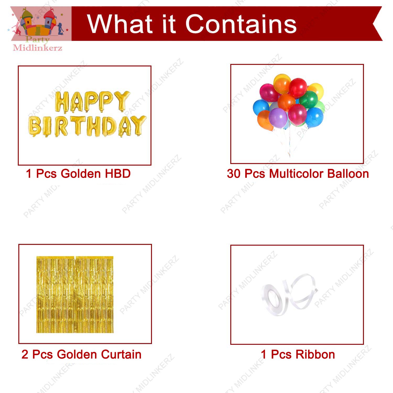 Midlinkerz Happy Birthday Multicolor Balloon Party Decoration Kit (35 Pcs) - Image 2