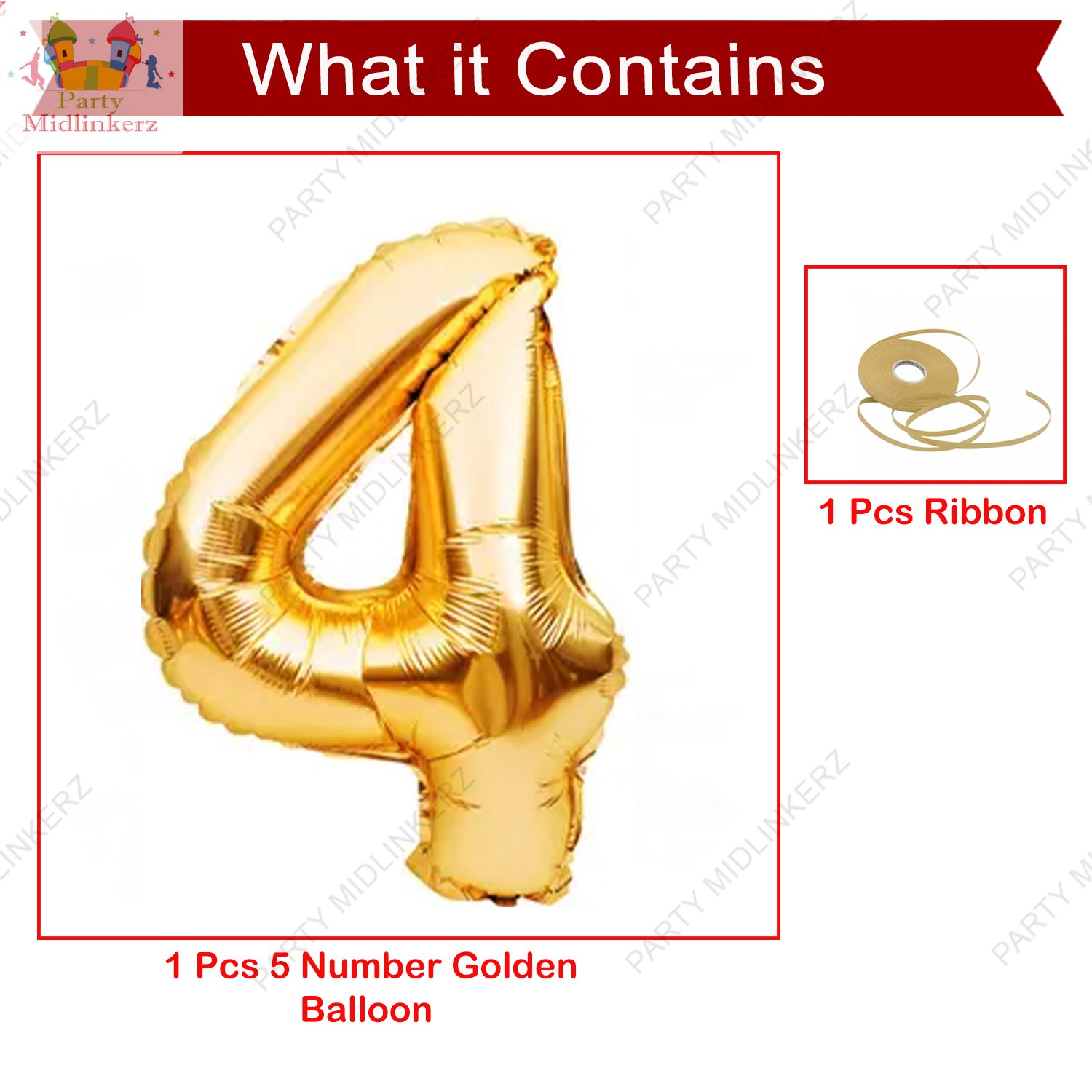 PARTY MIDLINKERZ Number 4 Foil Balloon - Set of 1 Pc (16 inches) Golden 4 Number Foil Balloons For Birthday Decoration - Image 2