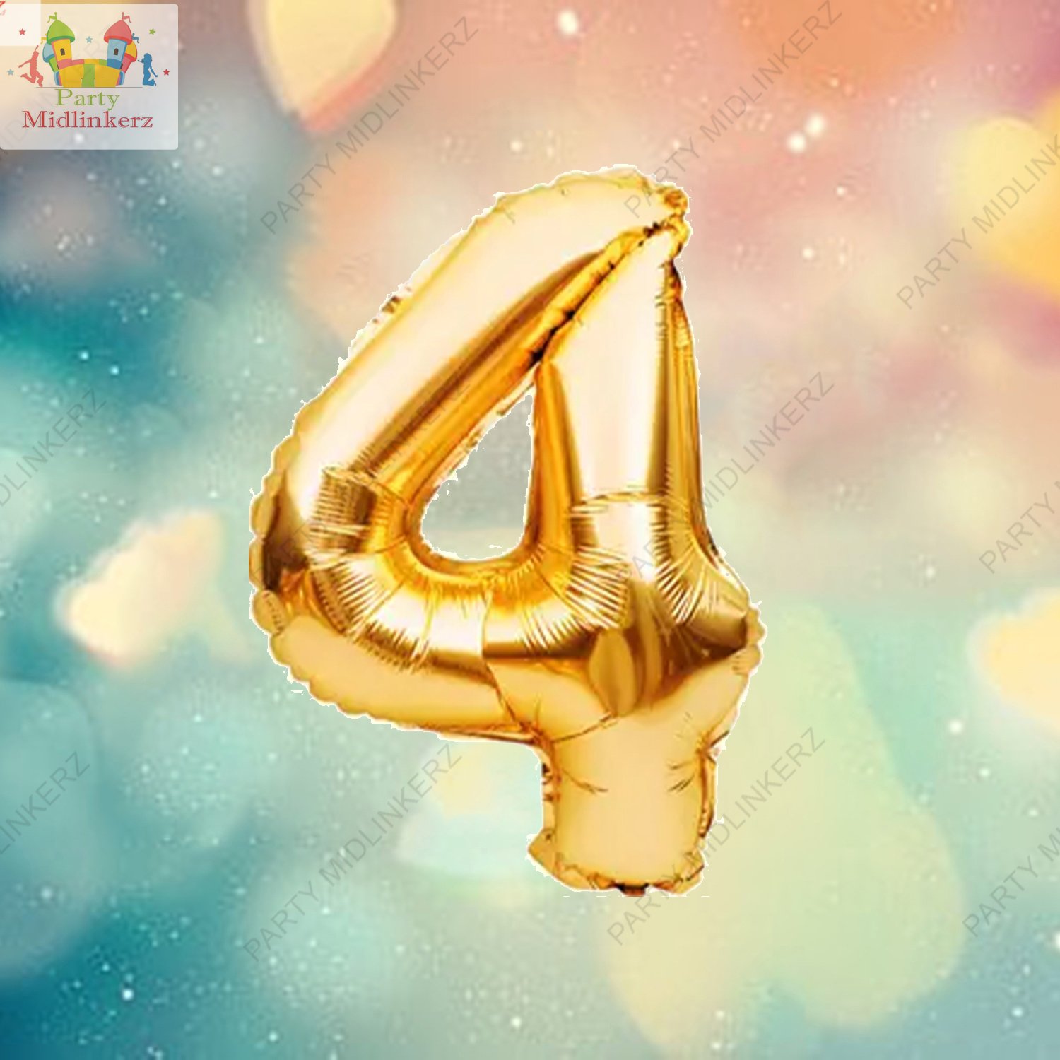 PARTY MIDLINKERZ Number 4 Foil Balloon - Set of 1 Pc (16 inches) Golden 4 Number Foil Balloons For Birthday Decoration - Image 4